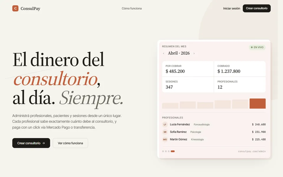Plataforma ConsulPay para consultorios